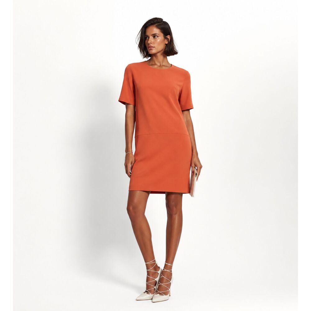MM.LaFleur XL Orange Shift Dress Short Sleeve Work Office Career Stretch Mini